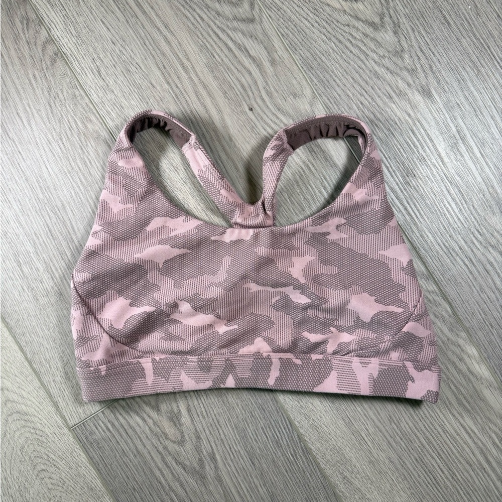 Women’s ATHLETA Ultimate pink grey sports bra medium sporty yoga athletic